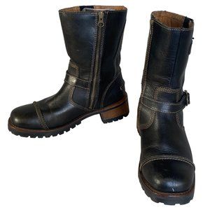 Harley Davidson Socorro Motorcycle Boot Black Leather Moto Side Zip Women Size 8